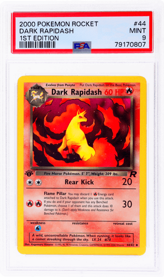 2000 #44 TEAM ROCKET 1ST EDITION DARK RAPIDASH PSA 9 POKEMON