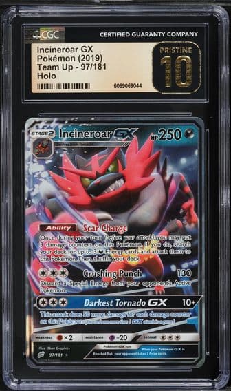2019 #97 Incineroar GX CGC 10 Pristine Sun & Moon Team Up Pokemon