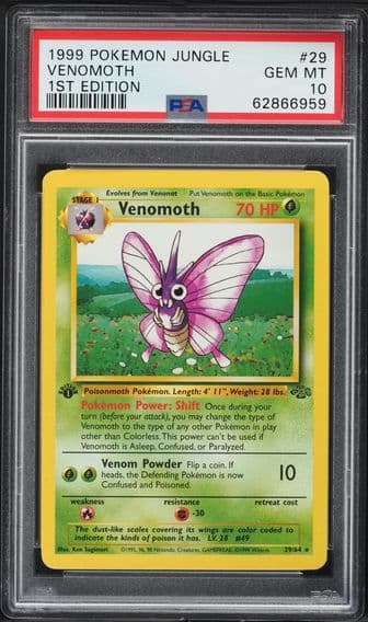 1999 #29 Venomoth 1st Edition PSA 10 Jungle Pokemon