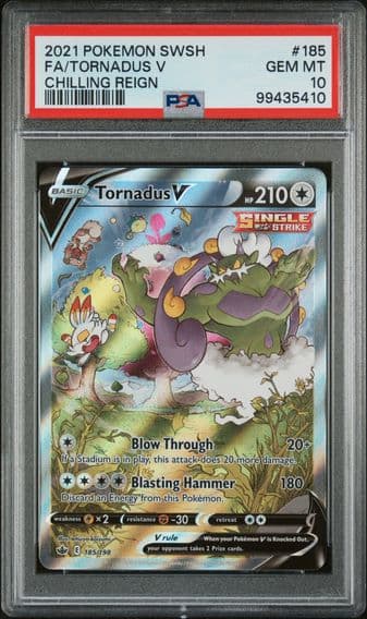 2021 #185 Full Art/Tornadus V PSA 10 Sword & Shield Chilling Reign Pokemon