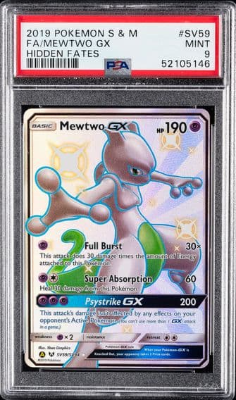2019 #SV59 Full Art/Mewtwo GX PSA 9 Sun & Moon Hidden Fates Pokemon