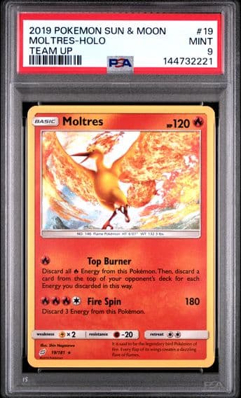 2019 #19 Moltres-Holo PSA 9 Sun & Moon Team Up Pokemon