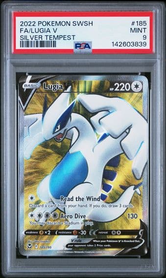 2022 #185 Full Art/Lugia V PSA 9 Sword & Shield Silver Tempest Pokemon