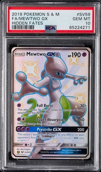 2019 #SV59 Full Art/Mewtwo GX PSA 10 Sun & Moon Hidden Fates Pokemon