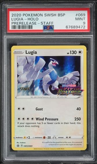 2020 #69 SWSH VIVID VOLTAGE PRERELEASE STAFF HOLO LUGIA PSA 9 POKEMON