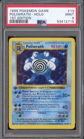 1999 #13 Poliwrath-Holo 1st Edition PSA 9 Game