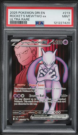 2025 #213 Team Rocket's Mewtwo EX PSA 9 Dri EN-Destined Rivals Pokemon