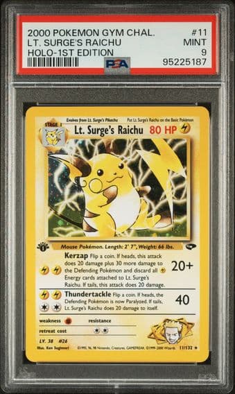 2000 #11 LT. Surge's Raichu Holo-1st Edition PSA 9 Gym Challenge Pokemon