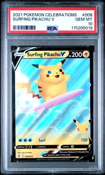 2021 #008 Surfing Pikachu V PSA 10 Celebrations Pokemon
