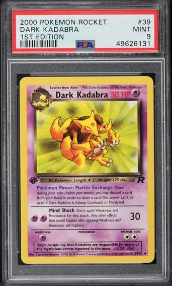 2000 #39 TEAM ROCKET 1ST EDITION DARK KADABRA PSA 9 POKEMON