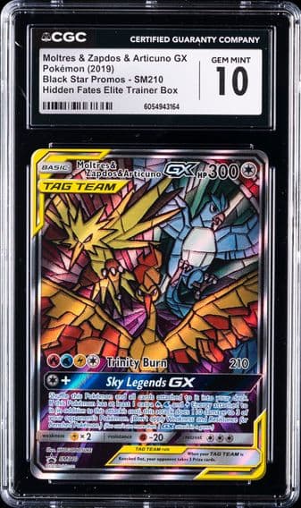 2019 #SM210 Full Art/Moltres & Zapdos & Articuno GX CGC 10 SM Black Star Promo Pokemon