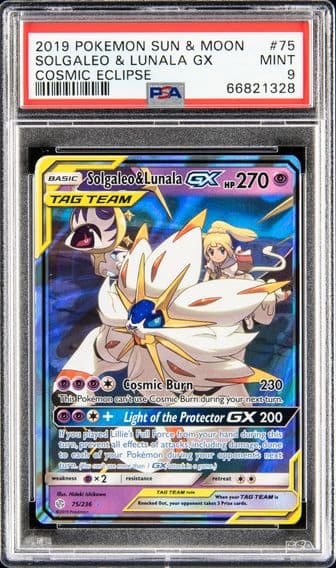 2019 #75 SOLGALEO & LUNALA GX PSA 9 POKEMON SUN & MOON COSMIC ECLIPSE