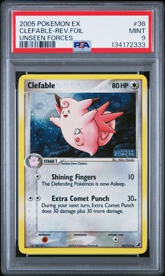 2005 #36 Clefable-Reverse Foil PSA 9 EX Unseen Forces Pokemon