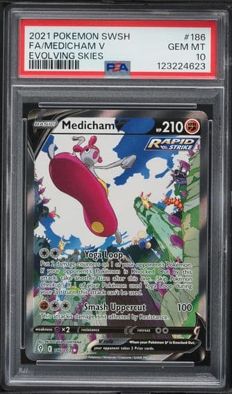 2021 #186 Full Art/Medicham V PSA 10 Sword & Shield Evolving Skies Pokemon