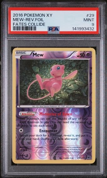 2016 #29 Mew-Reverse Foil PSA 9 XY Fates Collide Pokemon