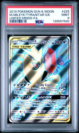 2019 #225 Full Art/Mega Sableye & Tyranitar GX PSA 9 Sun & Moon Unified Minds Pokemon