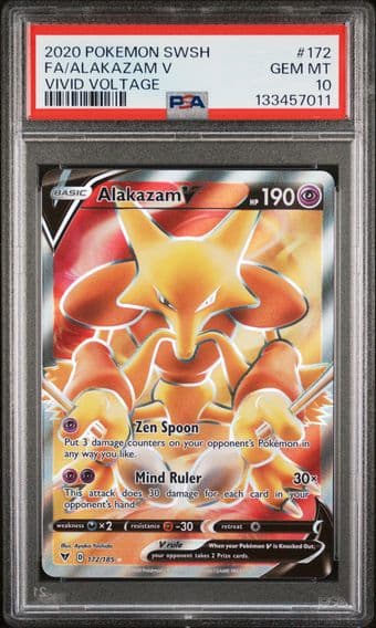 2020 #172 Full Art/Alakazam V PSA 10 Sword & Shield Vivid Voltage Pokemon