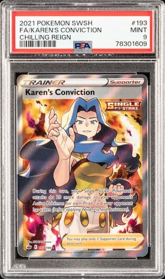 2021 #193 FULL ART/KAREN'S CONVICTION PSA 9 POKEMON SWORD & SHIELD CHILLING REIGN