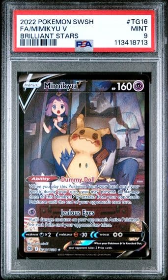 2022 #TG16 Full Art/Mimikyu V PSA 9 Sword & Shield Brilliant Stars Pokemon