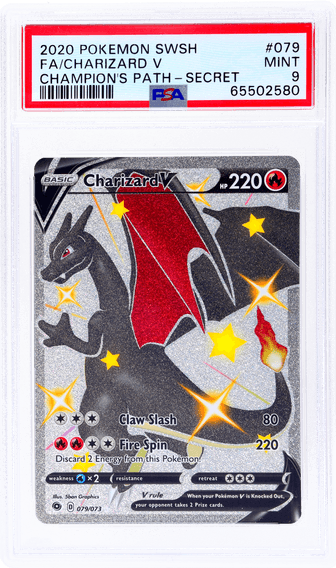 2020 POKEMON SWORD AND SHIELD CHAMPION'S PATH CHARIZARD V #79 PSA 9