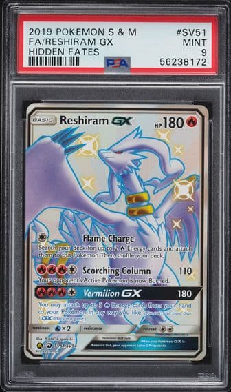 2019 #SV51 Full Art/Reshiram GX PSA 9 Sun & Moon Hidden Fates Pokemon