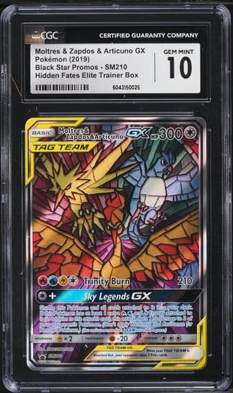 2019 #SM210 Full Art/Moltres & Zapdos & Articuno GX CGC 10 SM Black Star Promo Pokemon