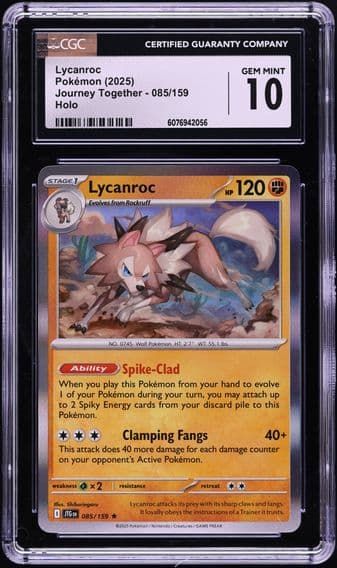 2025 #085 Lycanroc CGC 10 Jtg EN-Journey Together Pokemon
