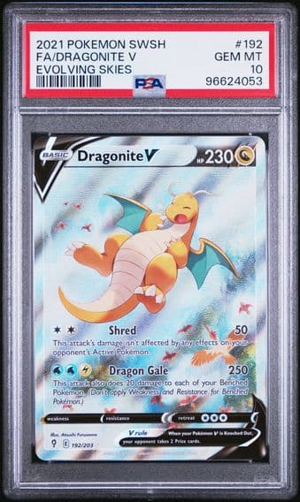 2021 #192 Full Art/Dragonite V PSA 10 Sword & Shield Evolving Skies Pokemon