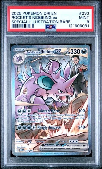 2025 #233 Team Rocket's Nidoking EX PSA 9 Dri EN-Destined Rivals Pokemon