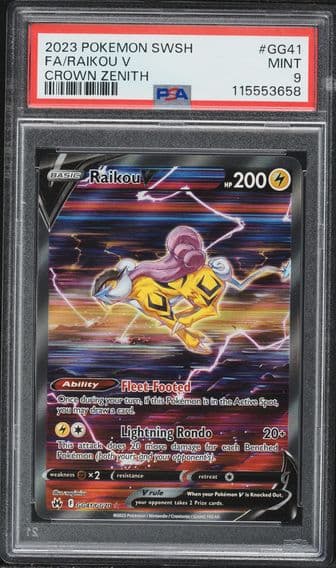 2023 #GG41 Full Art/Raikou V PSA 9 Sword and Shield Crown Zenith Pokemon