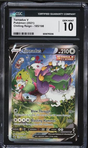 2021 #185 Full Art/Tornadus V CGC 10 Sword & Shield Chilling Reign Pokemon