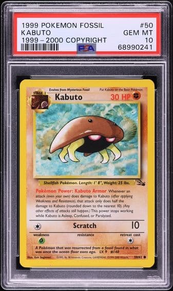 1999 #50 Kabuto PSA 10 Pokemon Fossil '99-00 Copyright