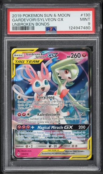 2019 #130 Gardevoir & Sylveon GX PSA 9 Sun & Moon Unbroken Bonds Pokemon