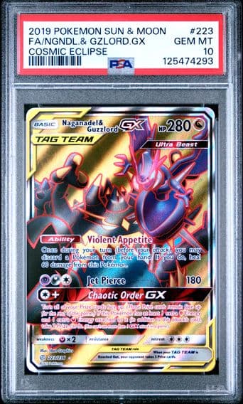 2019 #223 Full Art/Naganadel & Guzzlord GX PSA 10 Sun & Moon Cosmic Eclipse Pokemon