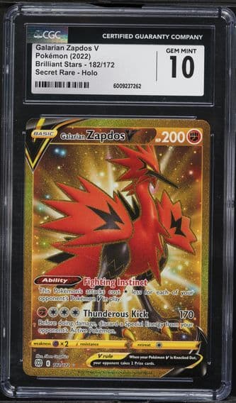 2022 #182 Full Art/Galarian Zapdos V CGC 10 Sword & Shield Brilliant Stars Pokemon