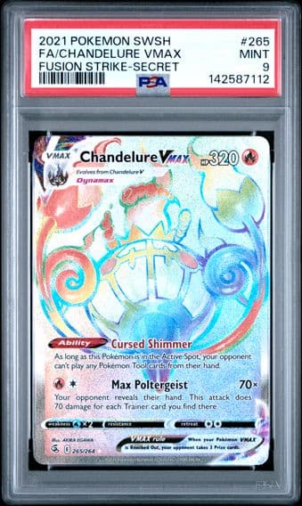 2021 #265 Full Art/Chandelure Vmax PSA 9 Sword & Shield Fusion Strike Pokemon