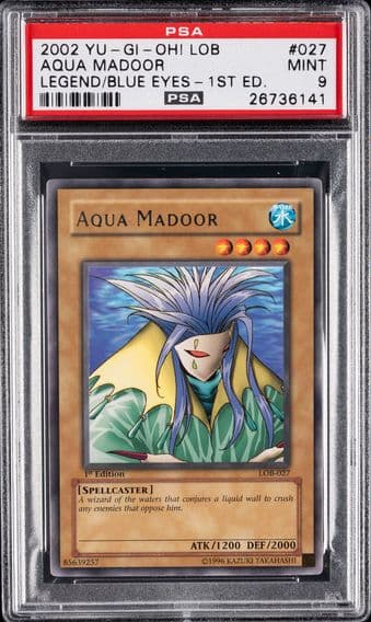 2002 #027 AQUA MADOOR PSA 9 YU-GI-OH! LOB-LEGEND OF BLUE EYES WHITE DRAGON | 1ST EDITION