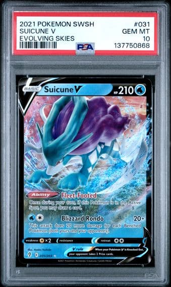 2021 #031 Suicune V PSA 10 Sword & Shield Evolving Skies Pokemon