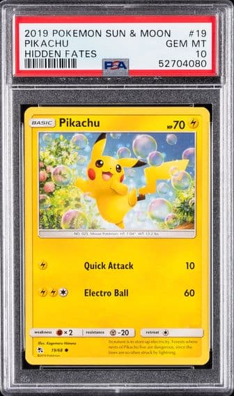 2019 #19 Pikachu PSA 10 Sun & Moon Hidden Fates Pokemon