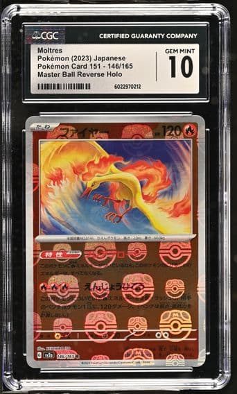 2023 #146 Moltres Master Ball Reverse Holo CGC 10 Pokemon Card 151 - sv2a - Japanese