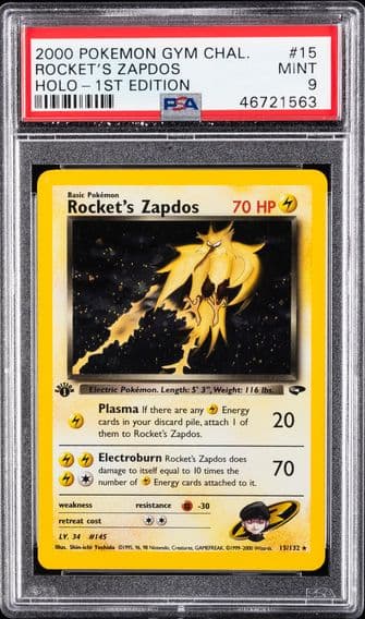 2000 #15 Rocket's Zapdos Holo-1st Edition PSA 9 Gym Challenge Pokemon