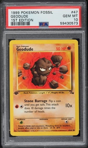 1999 #47 FOSSIL 1ST EDITION GEODUDE PSA 10 POKEMON
