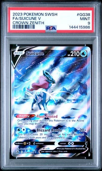 2023 #GG38 Full Art/Suicune V PSA 9 Sword and Shield Crown Zenith Pokemon