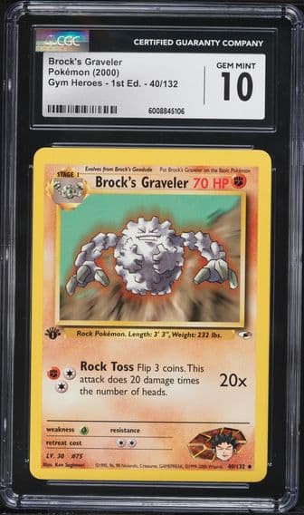 2000 #40 Brock's Graveler 1st Edition CGC 10 Gym Heroes Pokemon