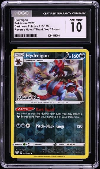 2020 #110 Hydreigon-Reverse Foil CGC 10 Sword & Shield Darkness Ablaze Pokemon