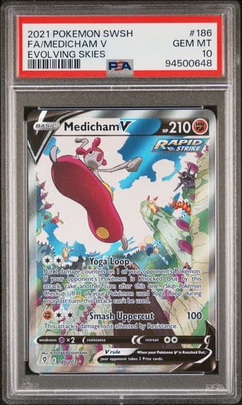 2021 #186 Full Art/Medicham V PSA 10 Sword & Shield Evolving Skies Pokemon