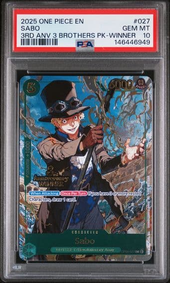 2025 #027 Sabo PSA 10 One Piece 3rd Anniversary Tournament 3 Brothers Pack