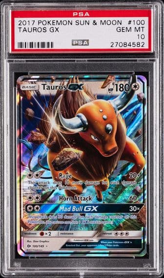 2017 #100 Tauros GX PSA 10 Sun & Moon Pokemon