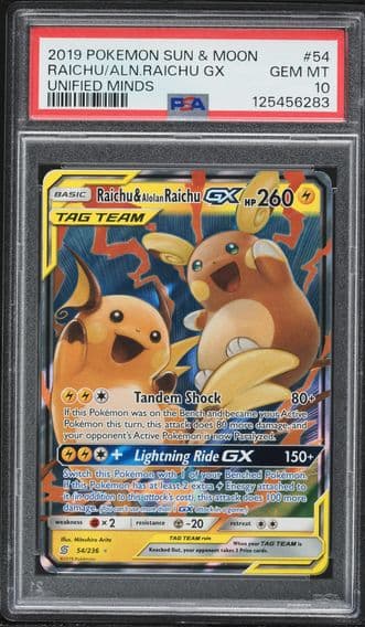 2019 #54 Raichu & Alolan Raichu GX PSA 10 Sun & Moon Unified Minds Pokemon