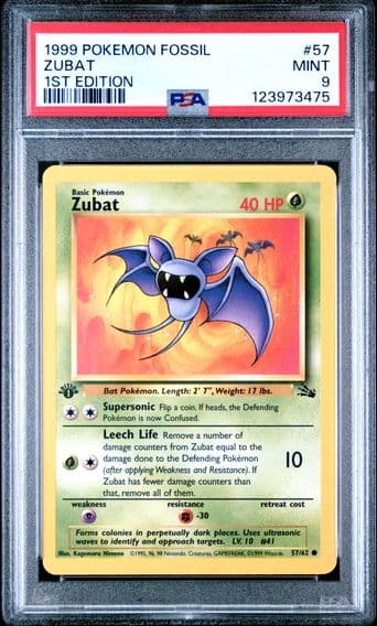 1999 #57 Zubat 1st Edition PSA 9 Fossil Pokemon